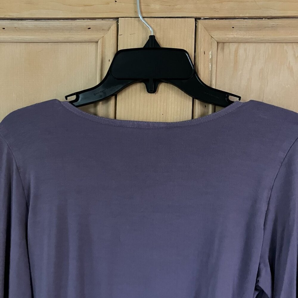 Bryn Walker Women Faux Wrap USA Made Stretch Blouse Top Size Large Purple SP EXC - Picture 9 of 10